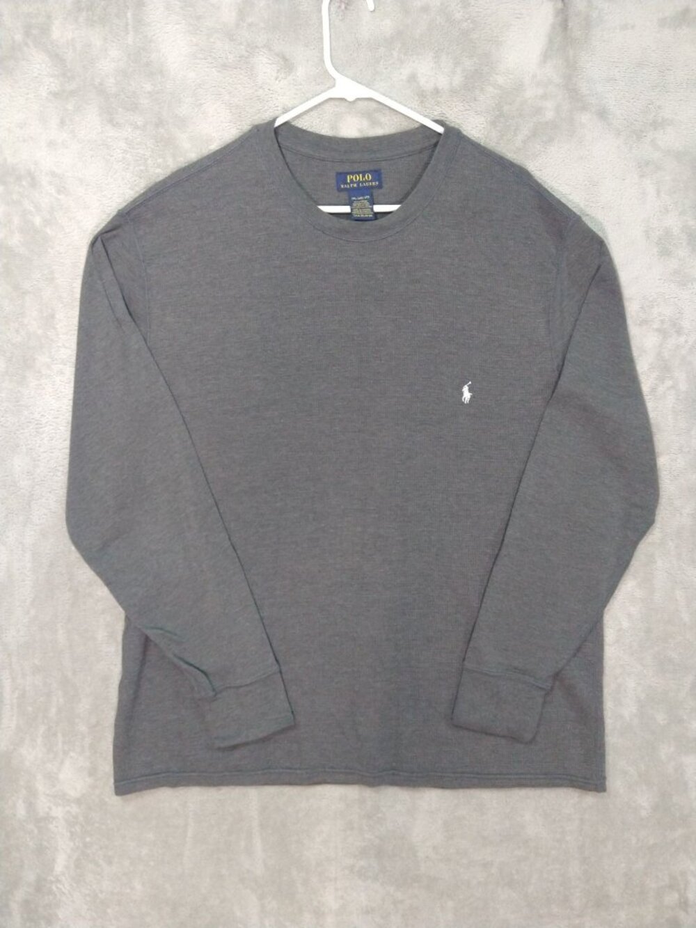 Polo Ralph Lauren Shirt Mens 2XL Gray Thermal Long Sleeve Waffle Knit Crew Neck